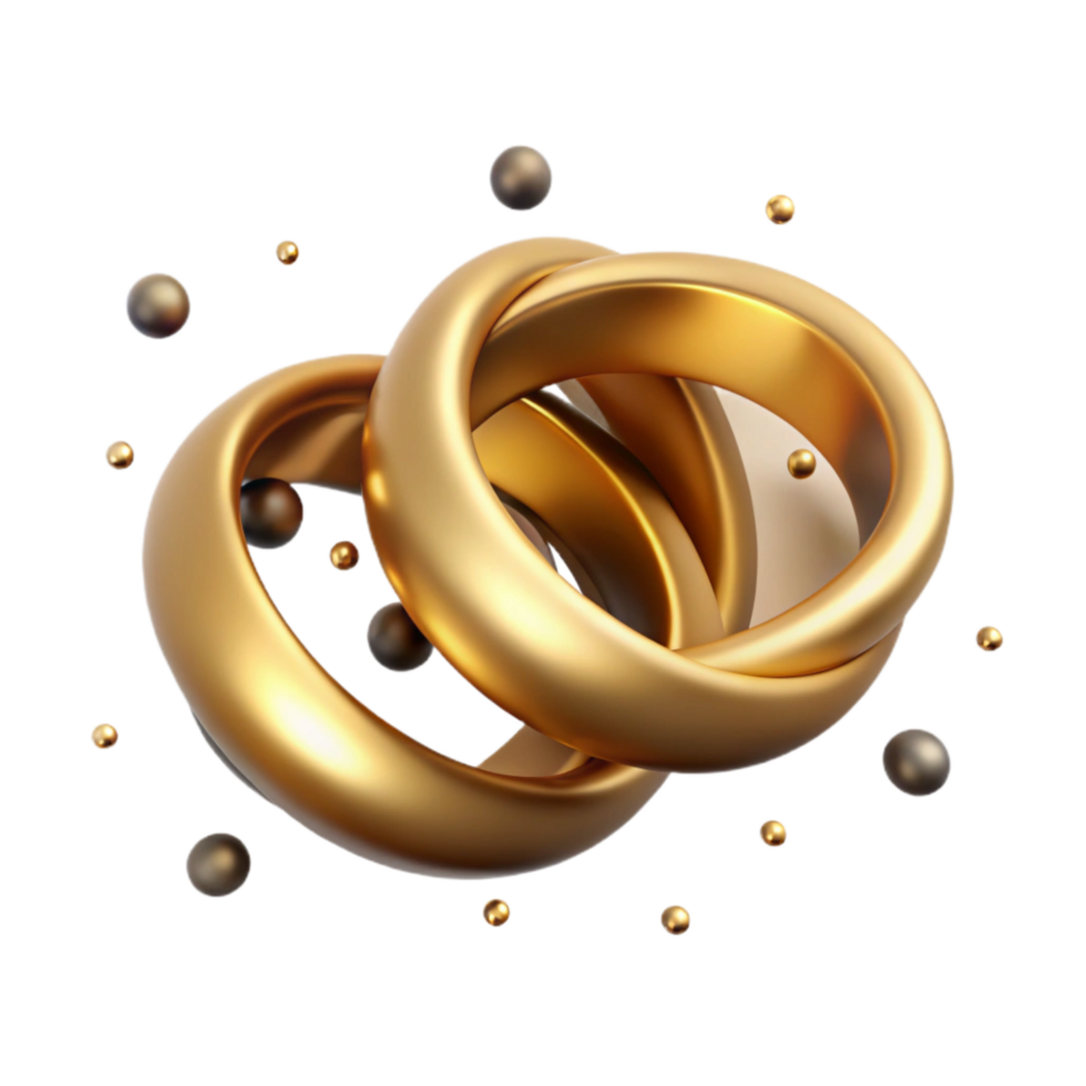 beautiful abstract Golden Wedding Rings Intertwined Isolated on Transparent Background genuine png