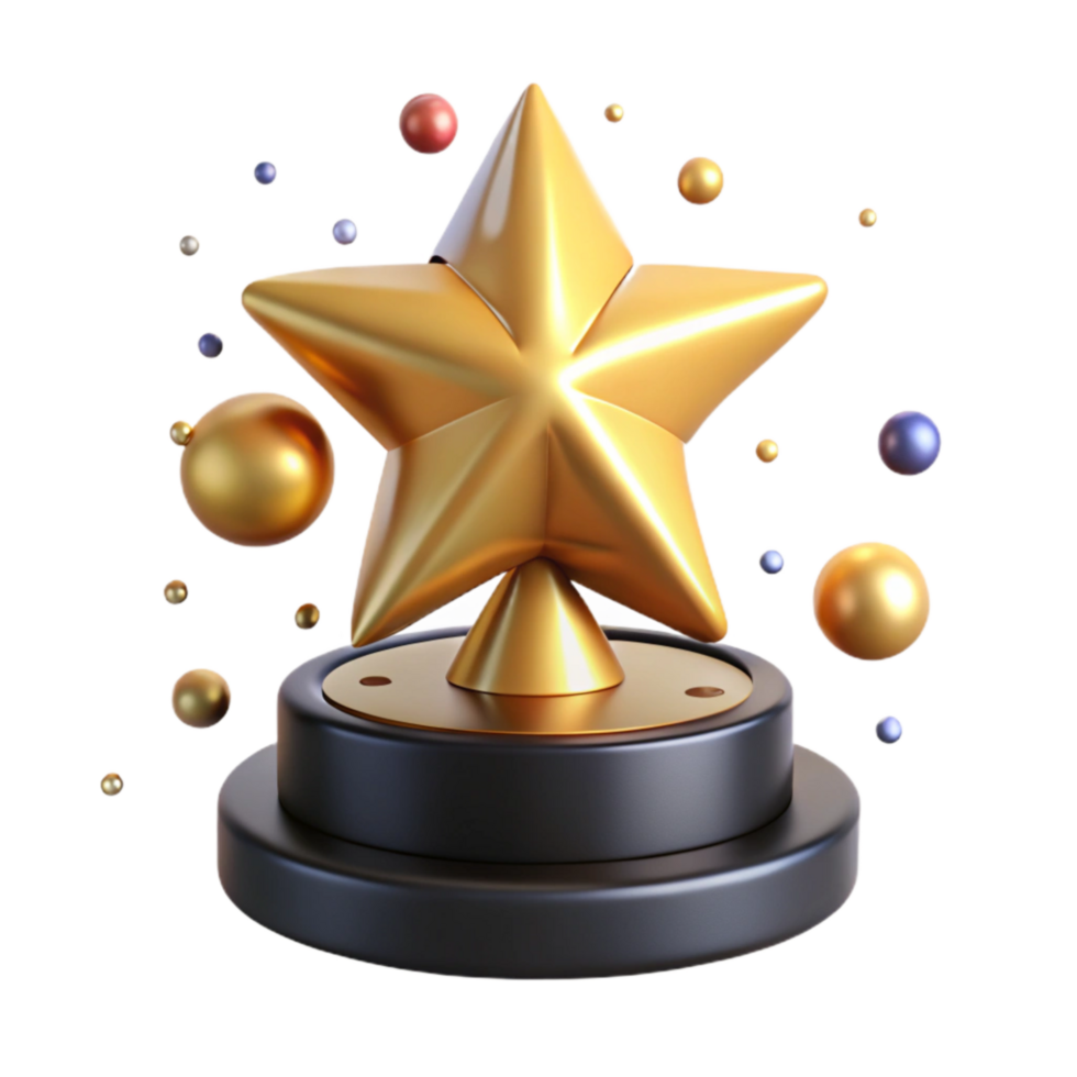 beautiful abstract Gold Star Trophy with Base Cutout professional png