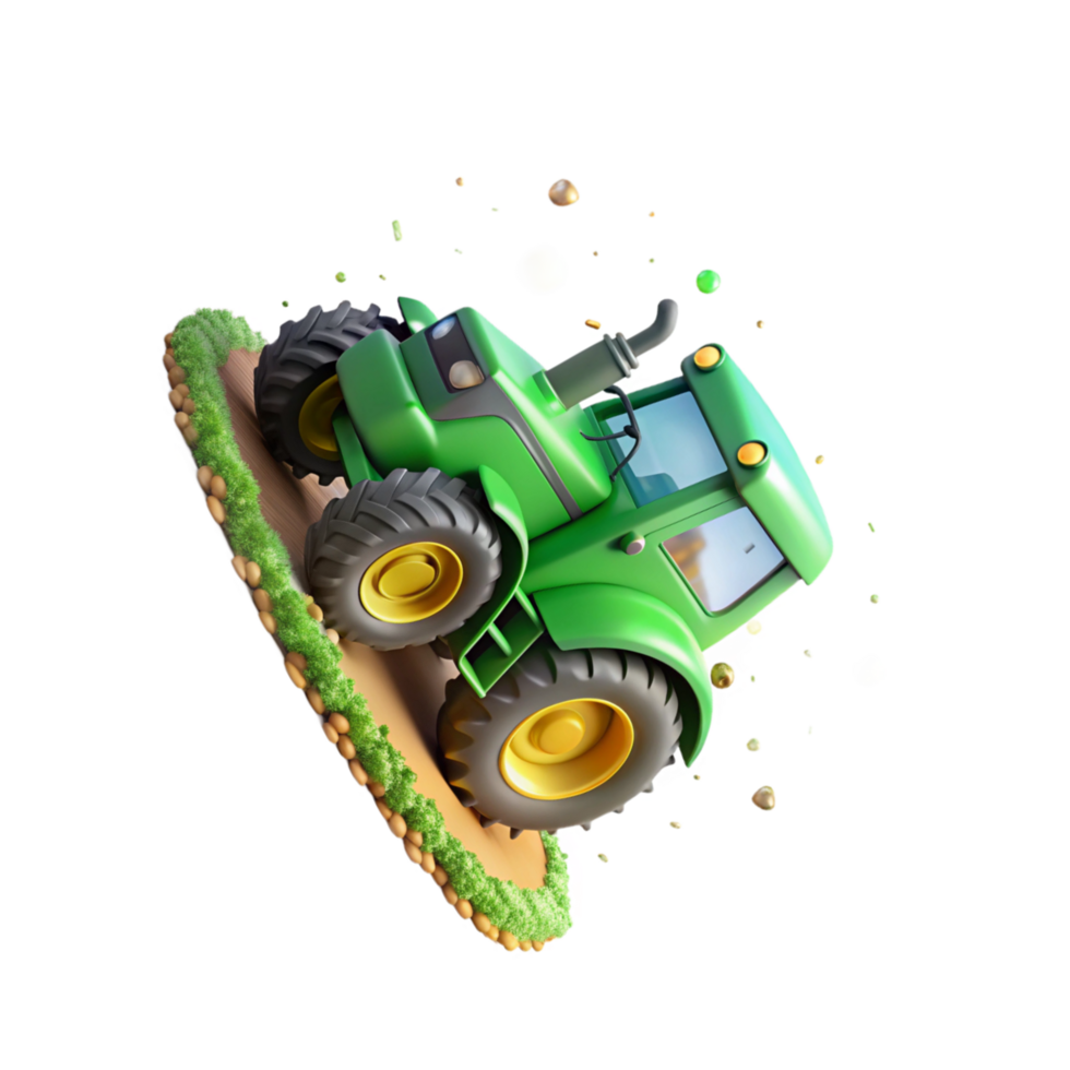 beautiful abstract Green Tractor Plowing Field Side View Cutout high quality png