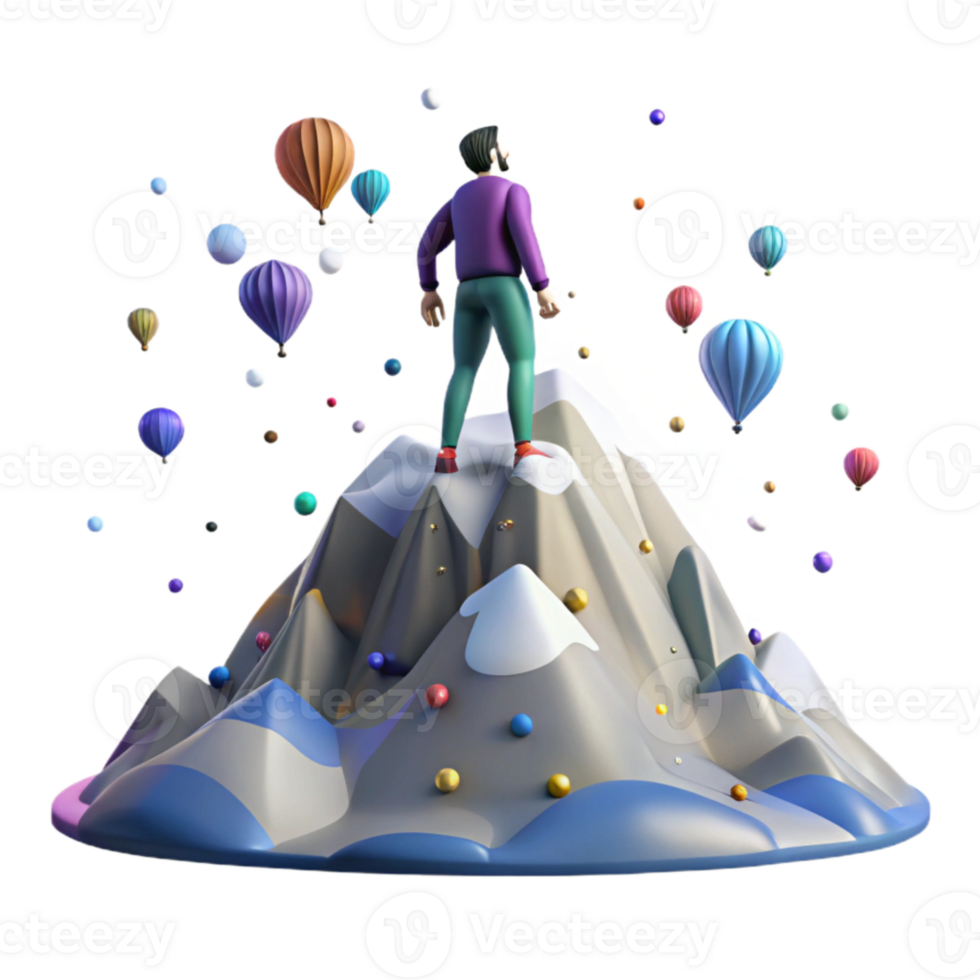 impressive artistic Person Standing on Mountain Peak Silhouette Isolated Element authentic png