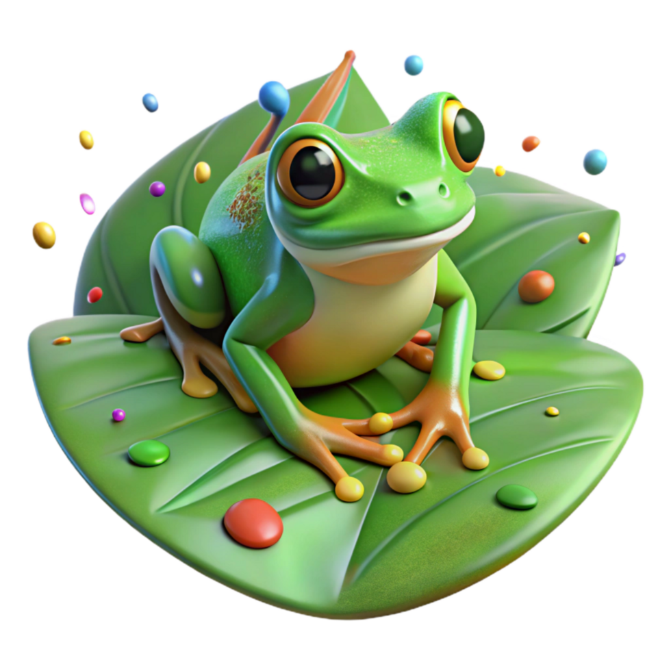 dramatic abstract Green Tree Frog on a Leaf Isolated high resolution png