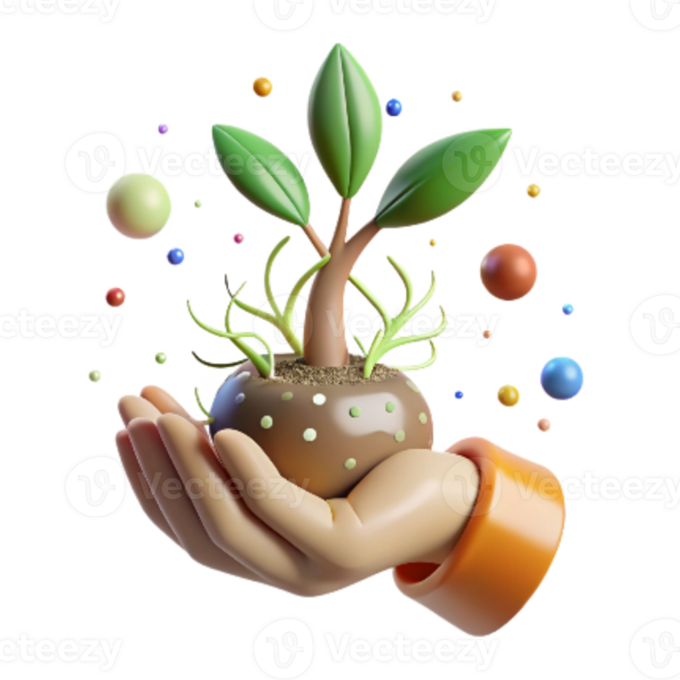 dramatic traditional Hand Holding Seedling with Roots Cutout png