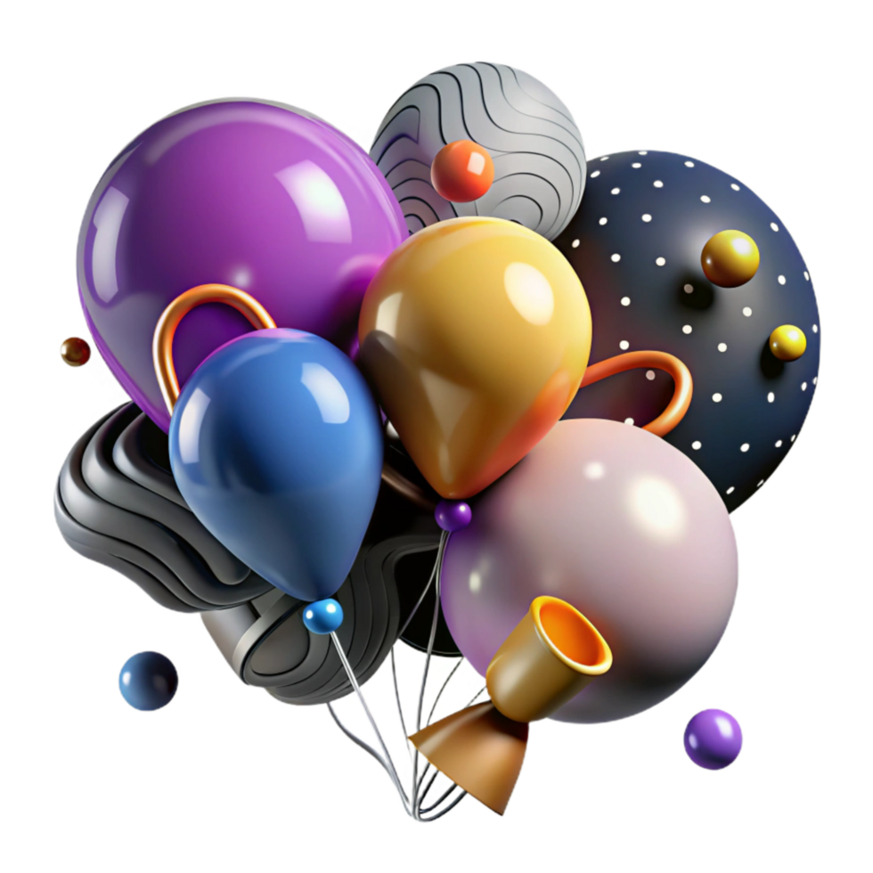 beautiful rustic Group of Colorful Balloons Isolated 4K png