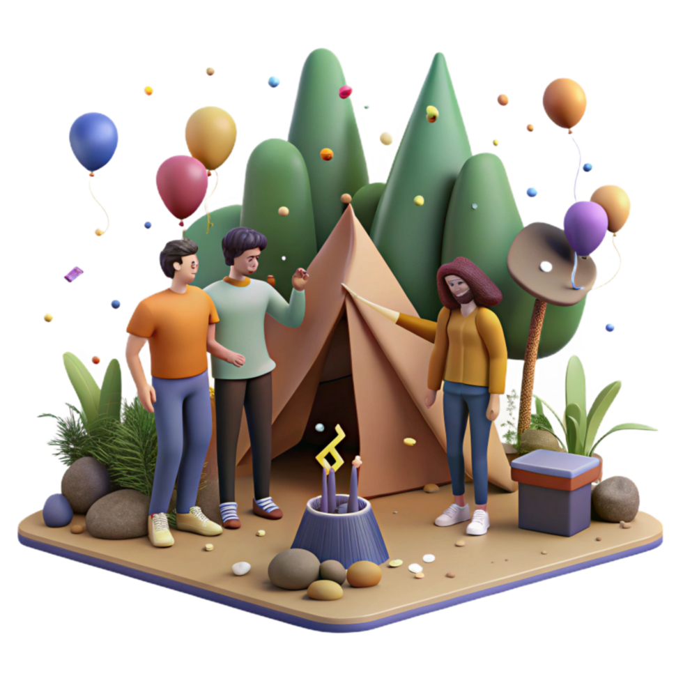 beautiful rustic Group of Friends Camping in the Woods Isolated Outdoor Adventure high quality png
