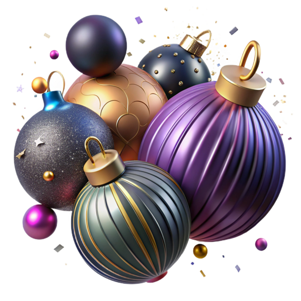 dramatic abstract Group of Holiday Ornaments Isolated Colorful and Shiny exclusive png