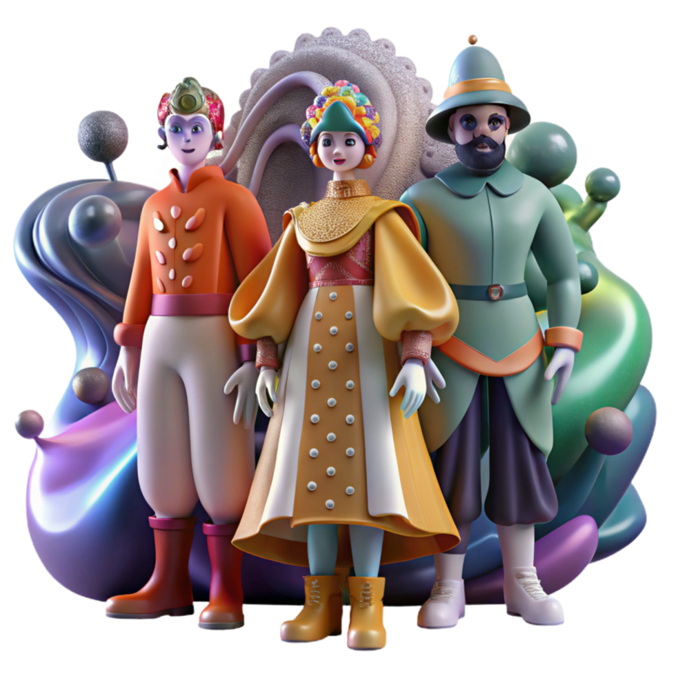 beautiful rustic Group of People in Festive Costumes Transparent Background authentic png