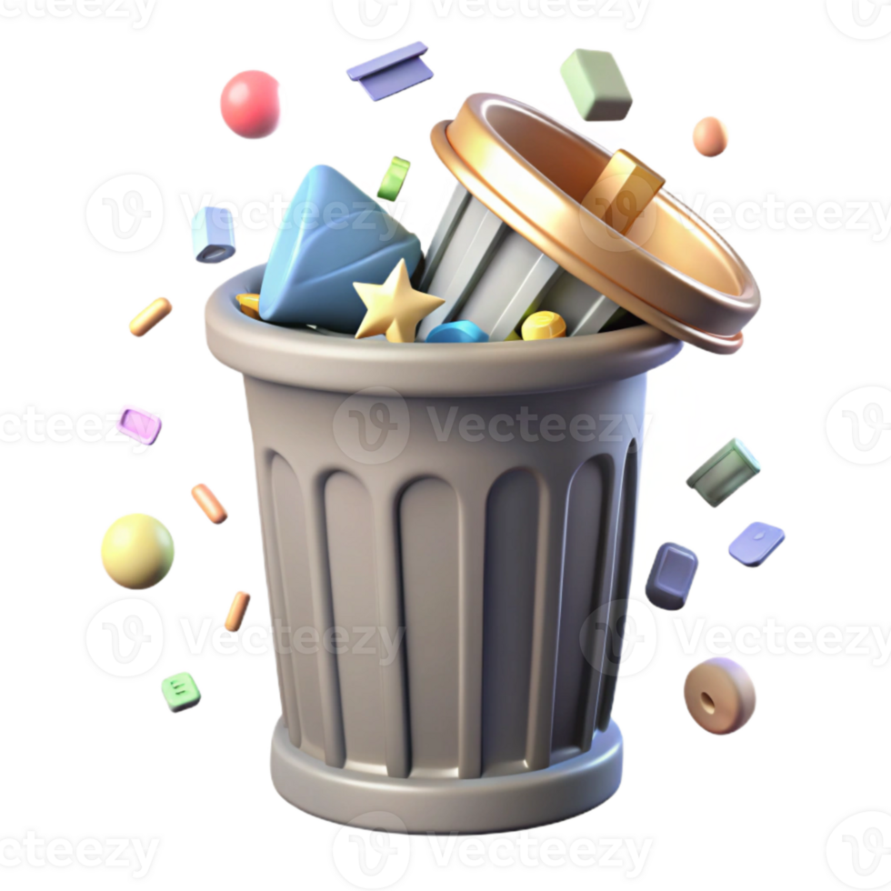 beautiful classic Recycle Bin Overflowing with Plastic Transparent Background high quality png