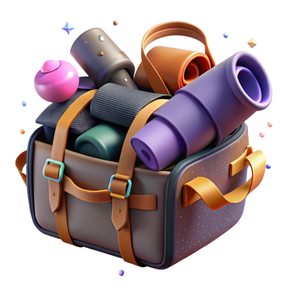 dramatic abstract Gym Bag Open View Packed Items Isolated detailed png
