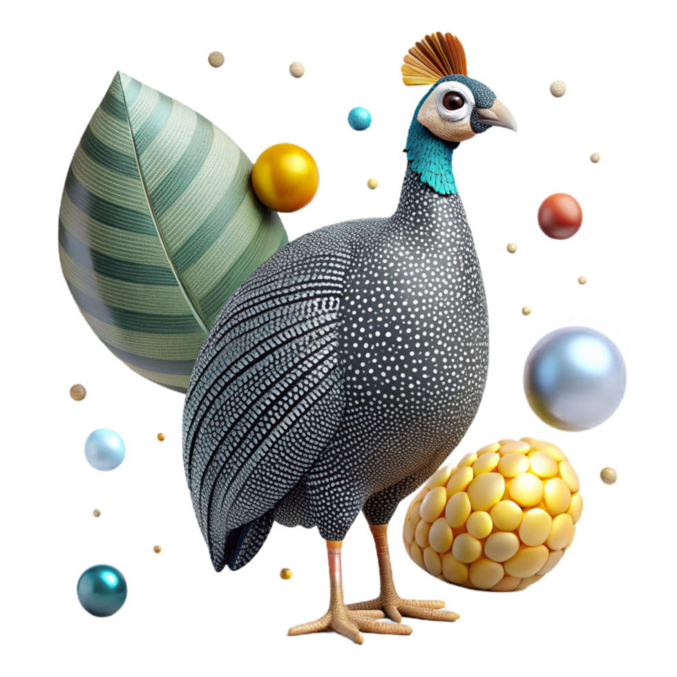 beautiful artistic Guineafowl Transparent Background with Speckled Pattern exclusive png