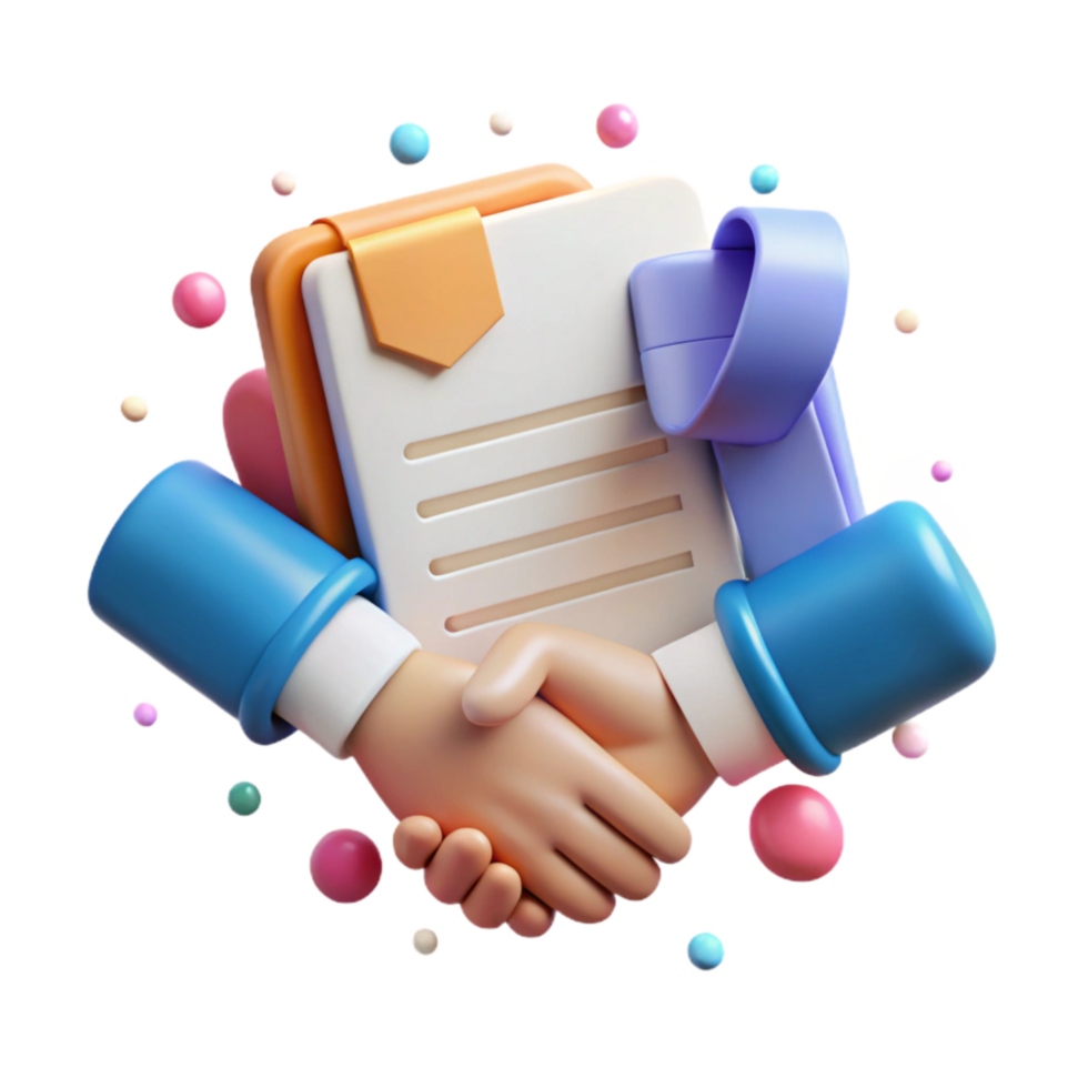 beautiful artistic Handshake Over Contract Cutout with Warm Lighting high resolution png