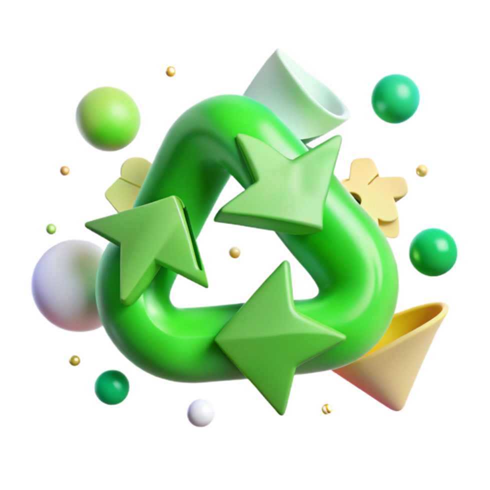 serene rustic Green Recycling Symbol with Arrows Transparent Background png