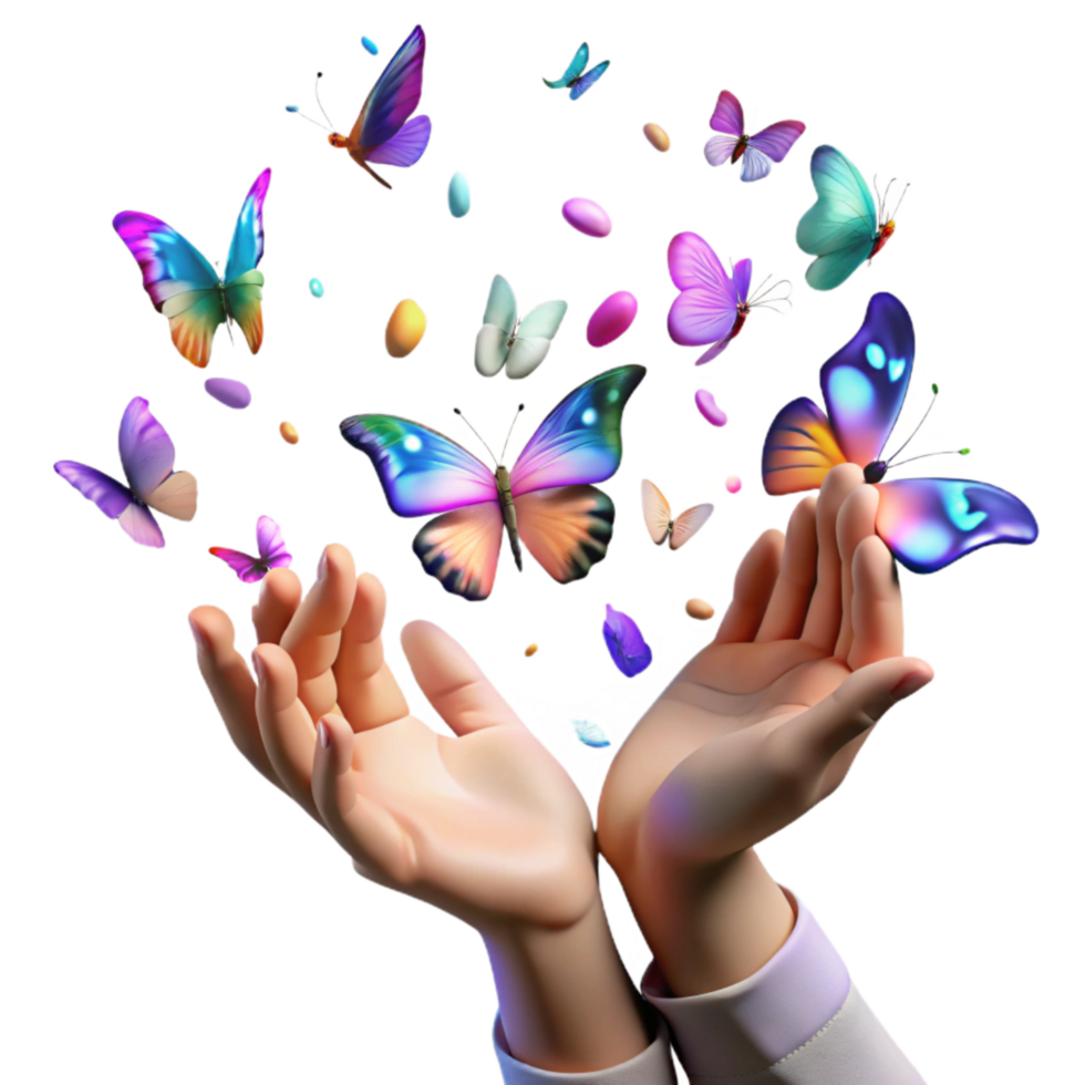 beautiful traditional Hands Releasing Butterflies Colorful Transparent Background authentic png