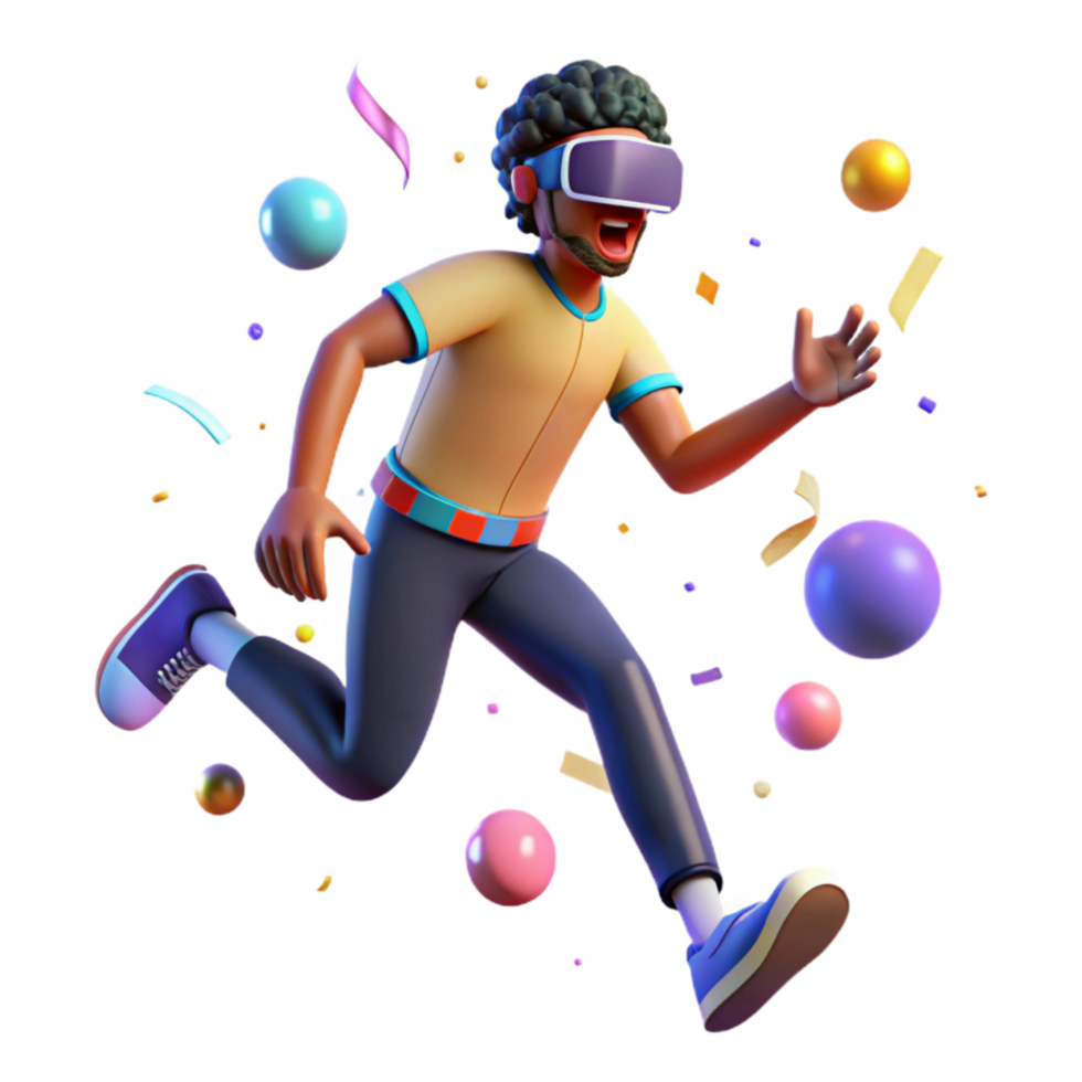 impressive creative Man Running in Virtual Reality Isolated premium png