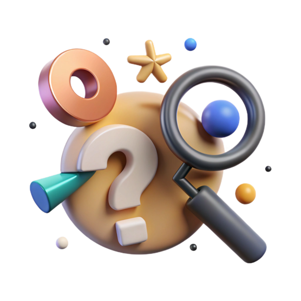 dramatic minimalist Inquiry Based Learning Icon Question Mark and Magnifying Glass Transparent Background png