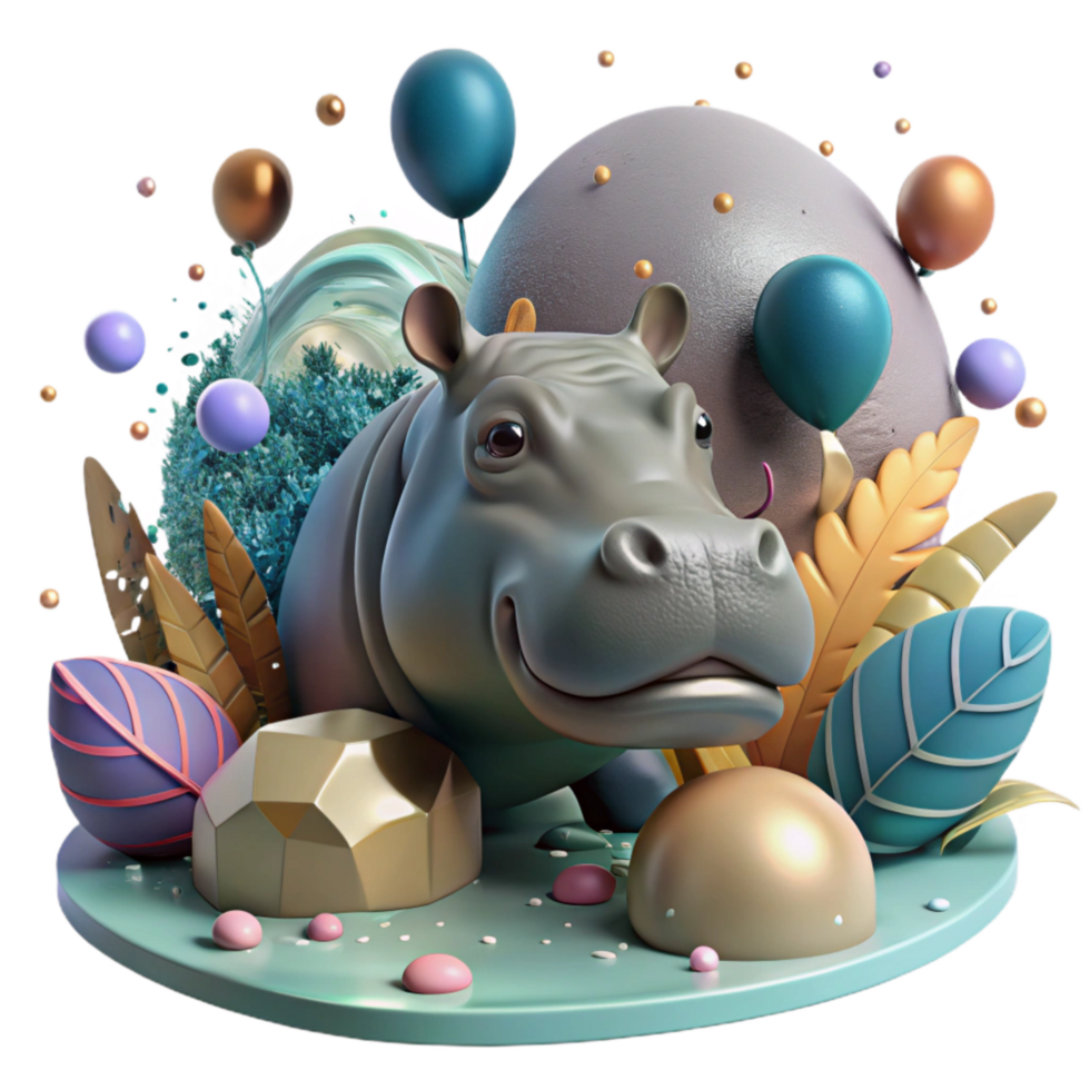 beautiful artistic Hippopotamus Submerged in Water River Scene Transparent 4K png