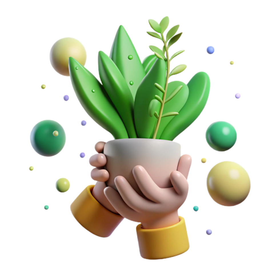 dramatic rustic Green Thumb Holding Plant Isolated Cutout detailed png