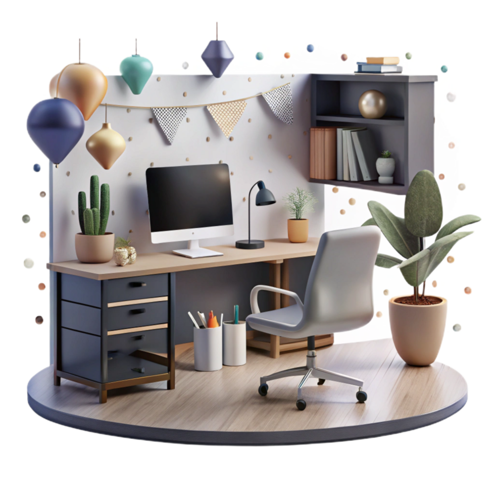 beautiful artistic Home Office with Minimalist Decor Transparent Background authentic png