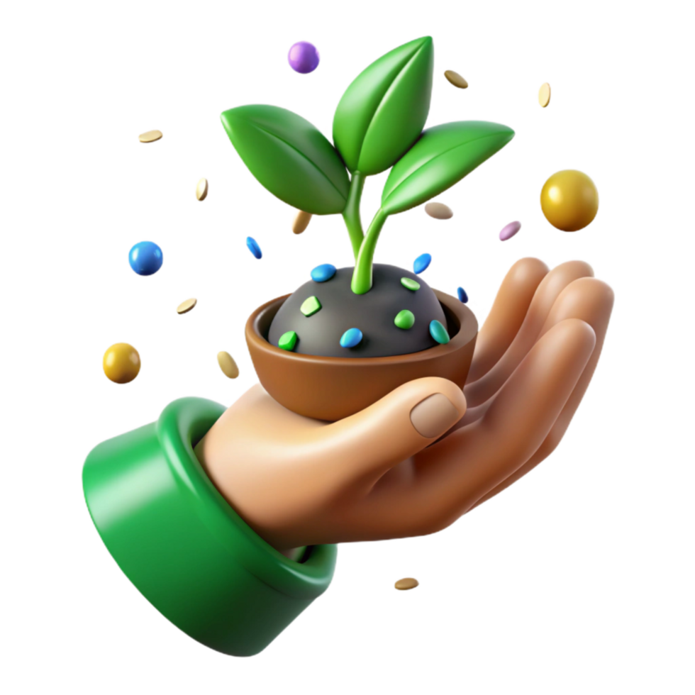 serene vintage Green Thumb Holding Seed Isolated Cutout original png