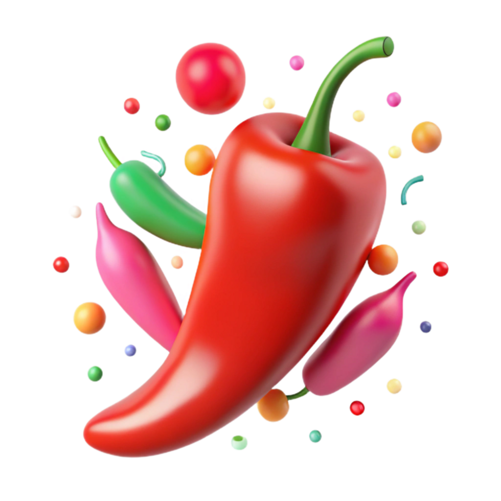 elegant vintage Red Chili Pepper Cutout with Stem Detail detailed png