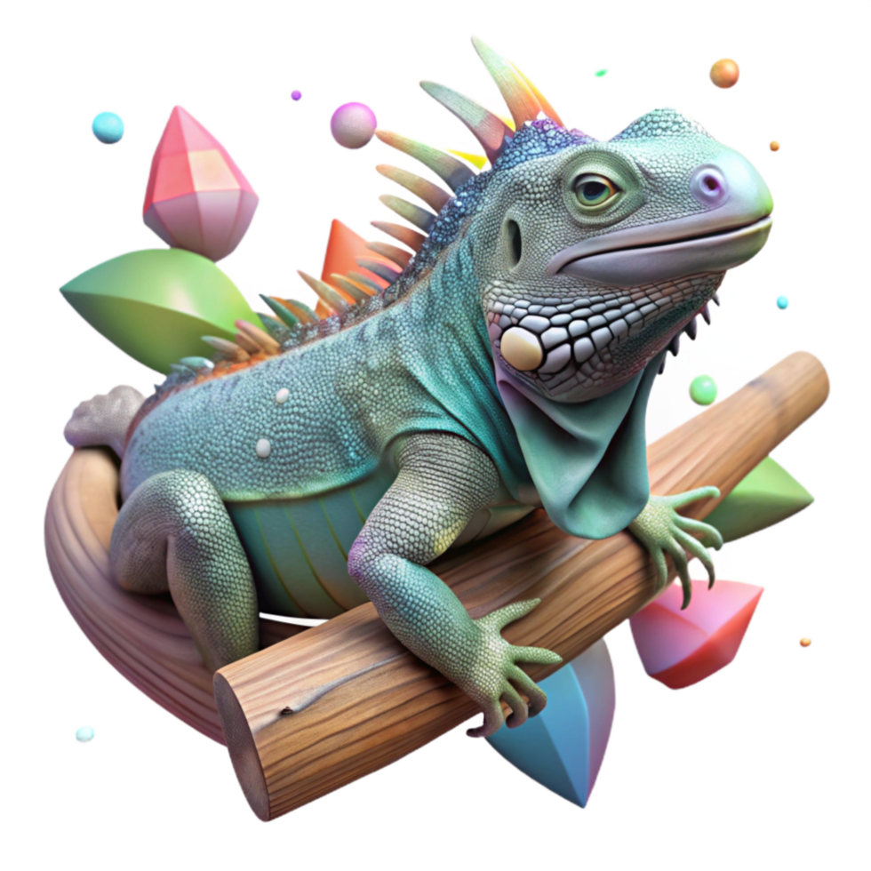 beautiful artistic Iguana on Branch Basking Cutout Transparent Background detailed png