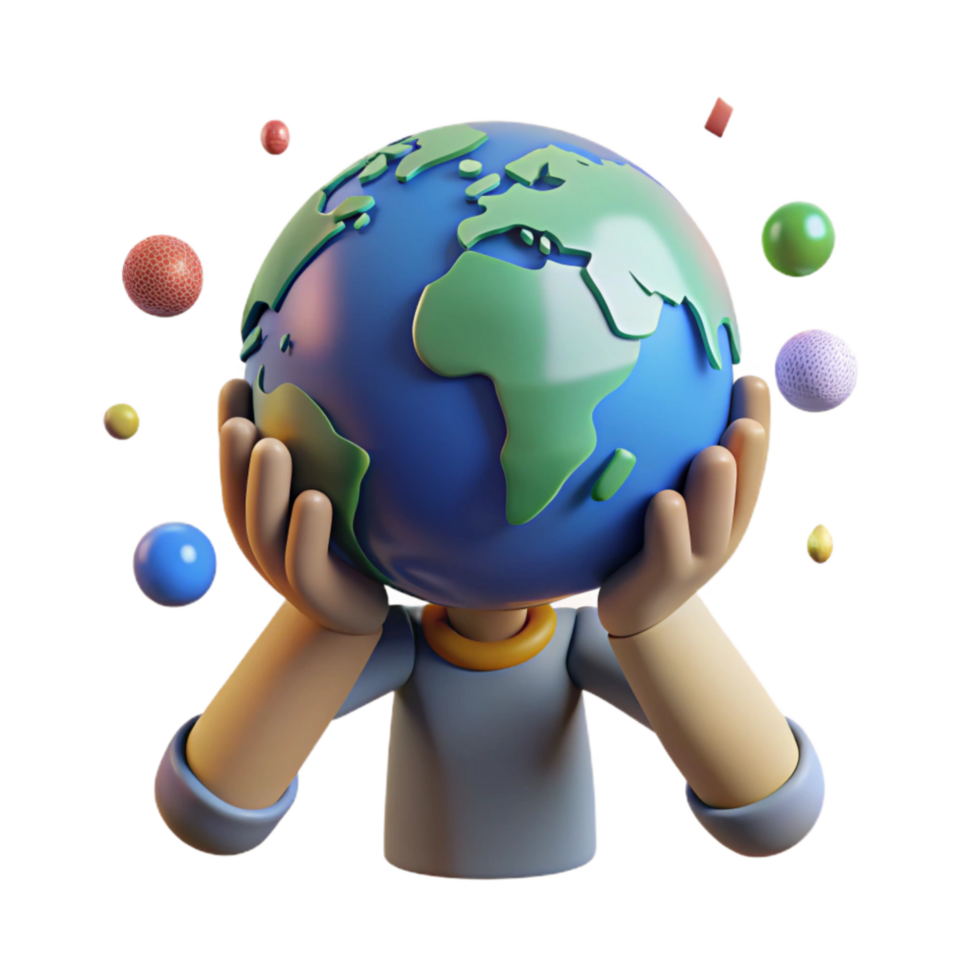 elegant creative Person Holding Earth Globe Overhead View Isolated Element professional png