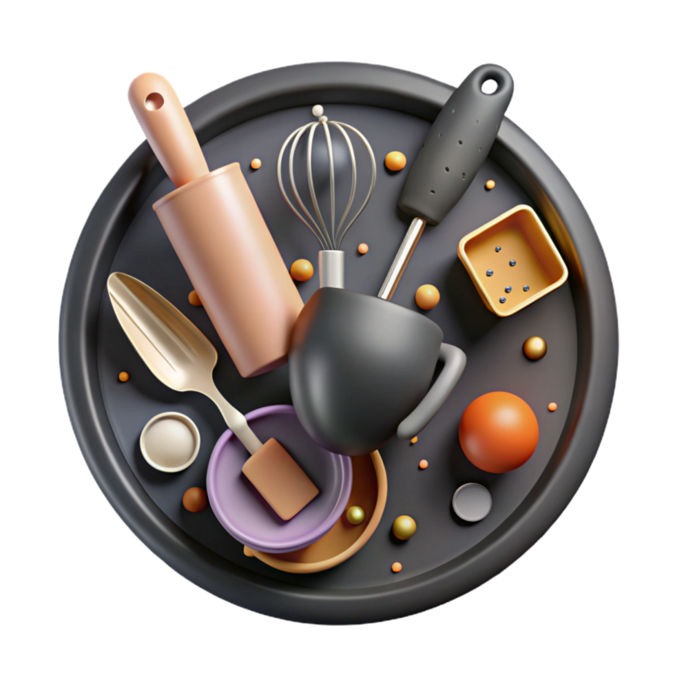 beautiful artistic Kitchen Utensil Set Top View Transparent Background original png