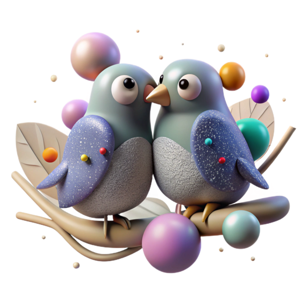 beautiful artistic Love Birds on Branch Cherry Blossoms Cutout professional png