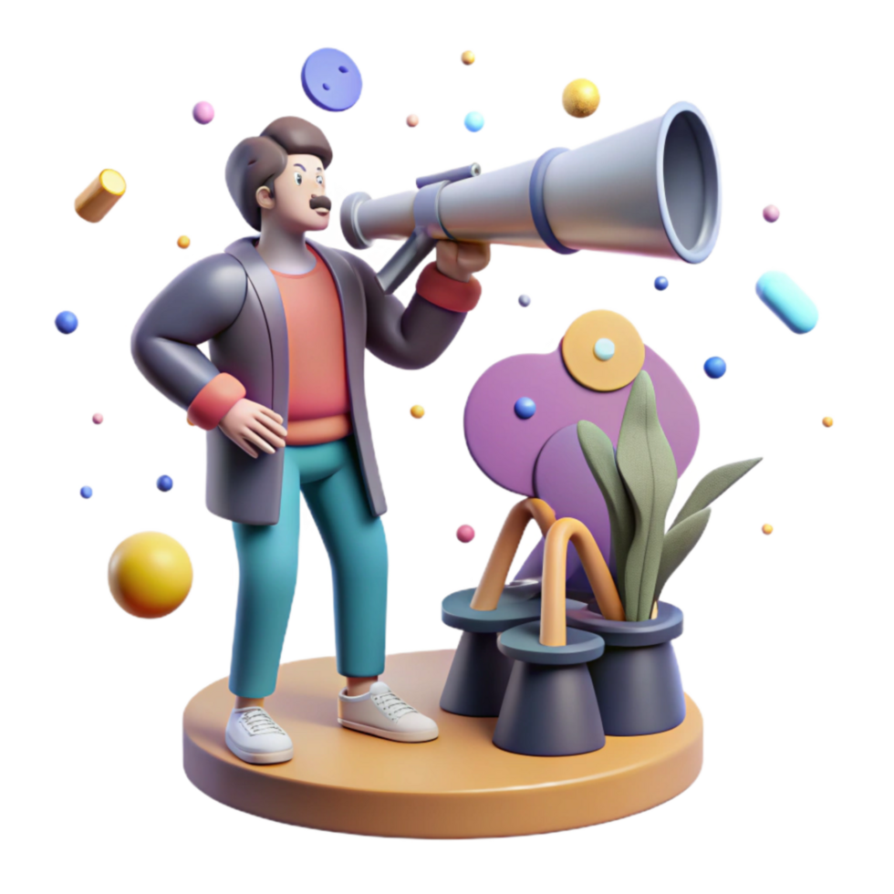 beautiful artistic Man with a Telescope Observation and Discovery Isolated detailed png