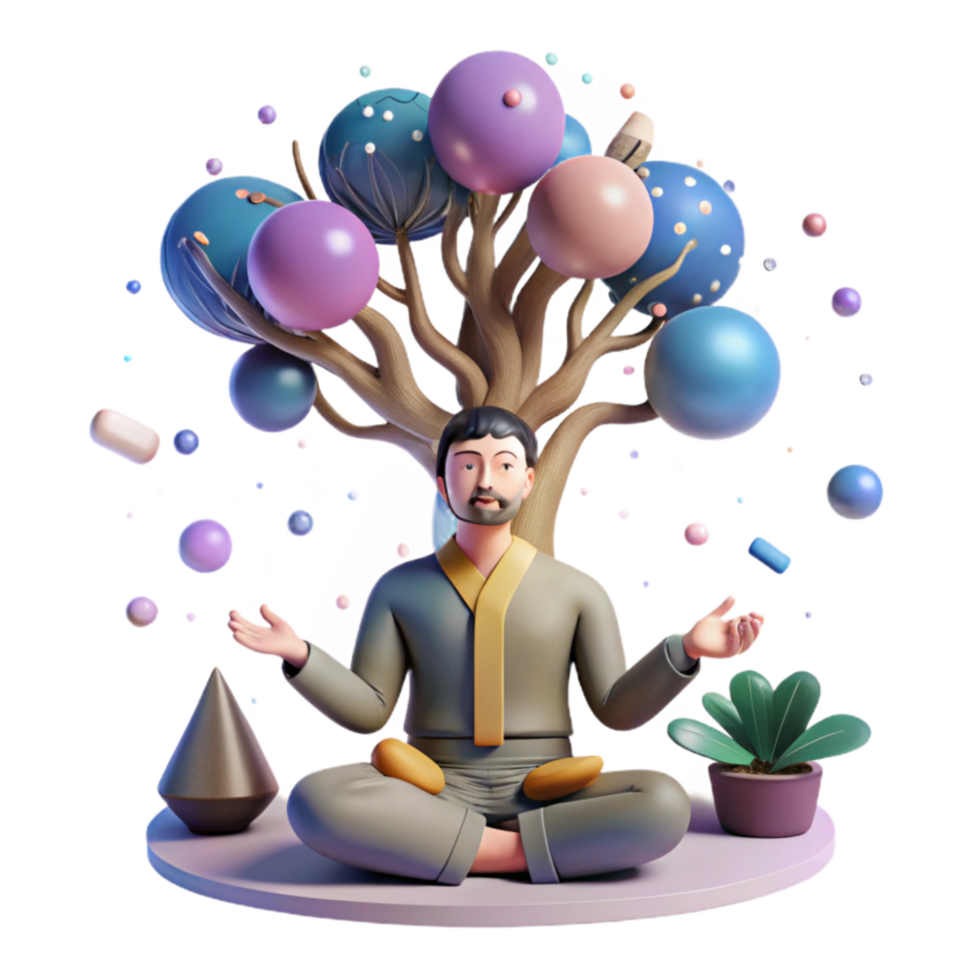 beautiful artistic Man Meditating Under Tree Transparent Background high quality png