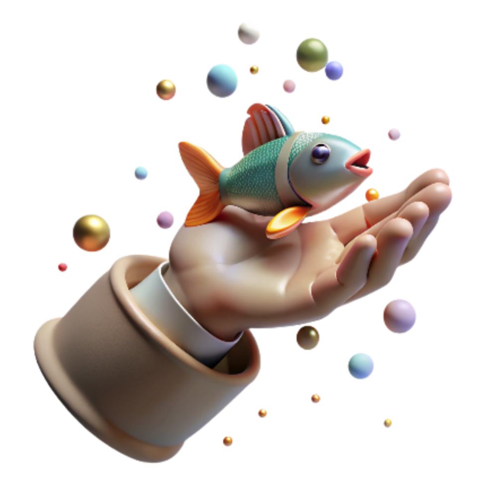 dramatic rustic Hand Holding Small Fish Side View Transparent Background high resolution png