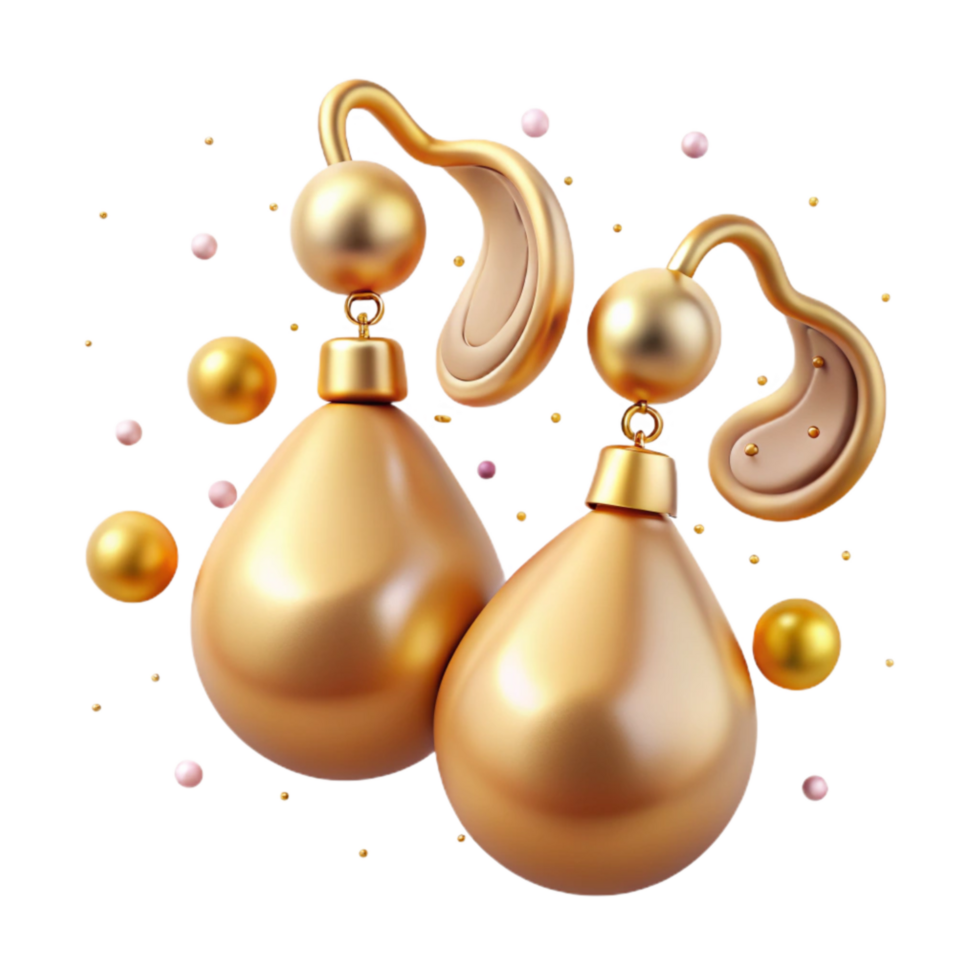 magnificent modern Golden Earrings with Pearl Drops Isolated on a Transparent Background original png