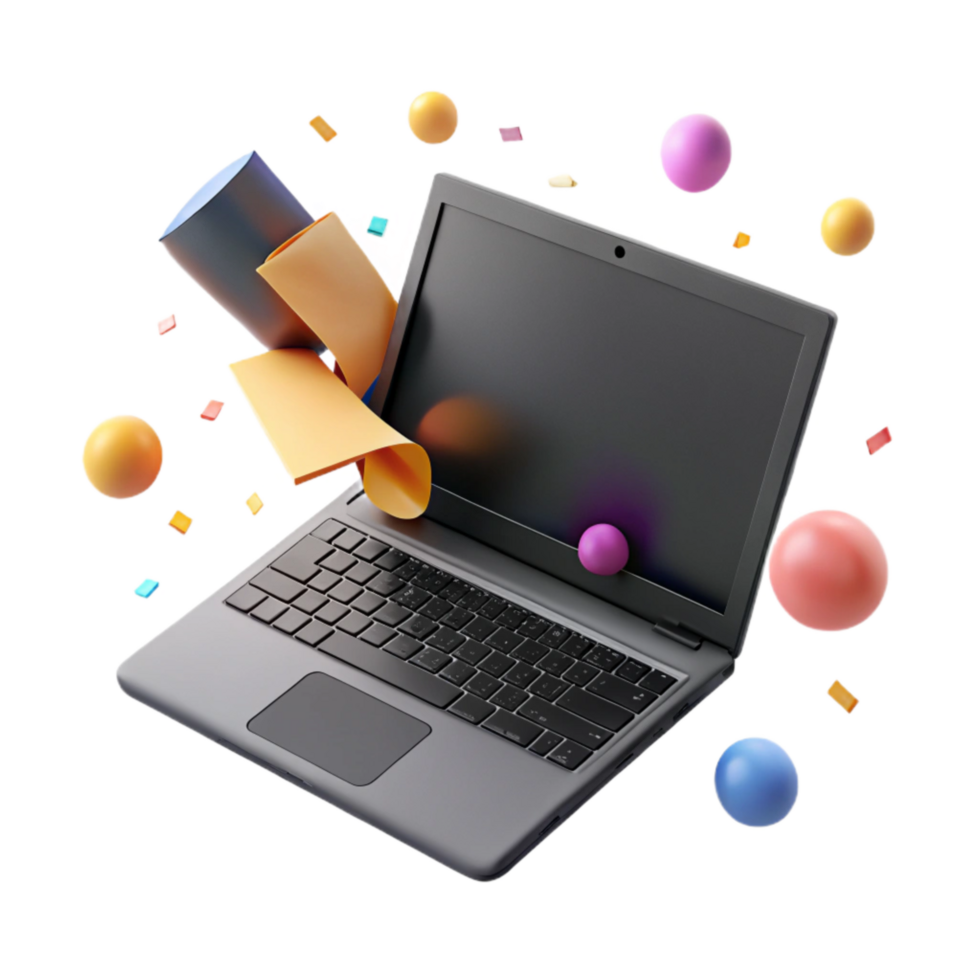 elegant rustic Matte Black Laptop Open Screen Isolated authentic png