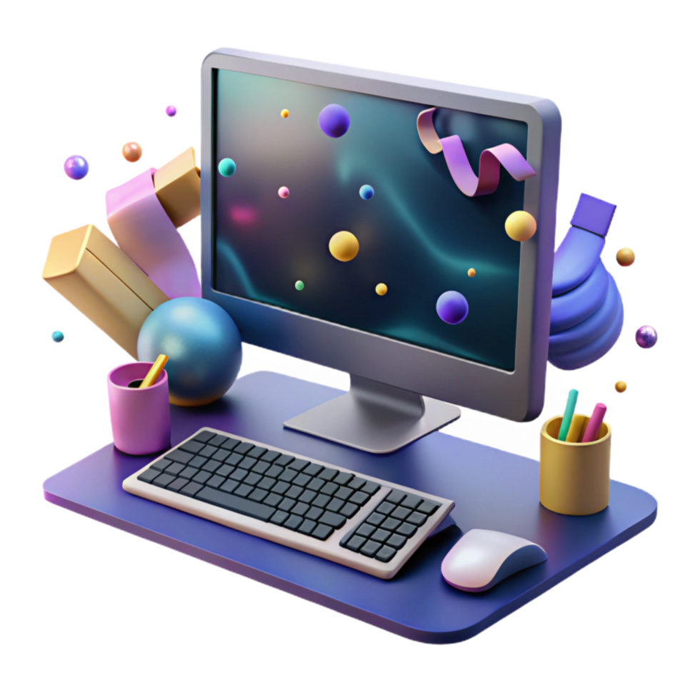 beautiful vintage Modern Desktop Computer with Keyboard Transparent Background high quality png