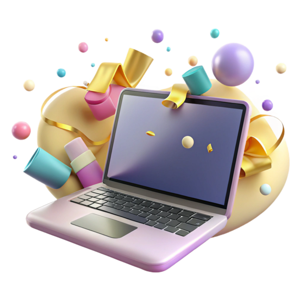 beautiful artistic Modern Laptop with Bright Screen Transparent Background premium png