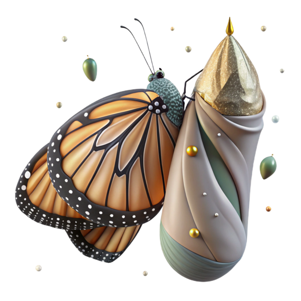 beautiful artistic Monarch Butterfly Chrysalis Cutout on Transparent Background high quality png
