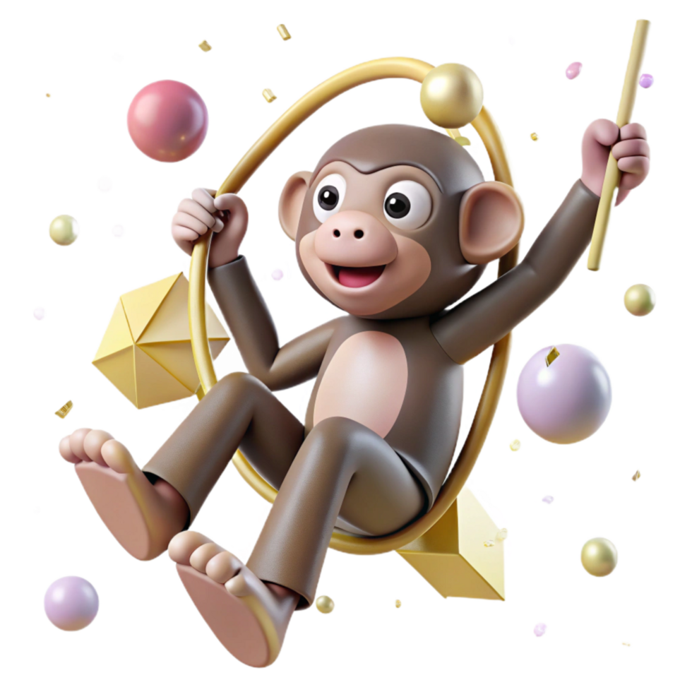 beautiful vintage Monkey Swinging Branch Playful Pose Cutout high resolution png