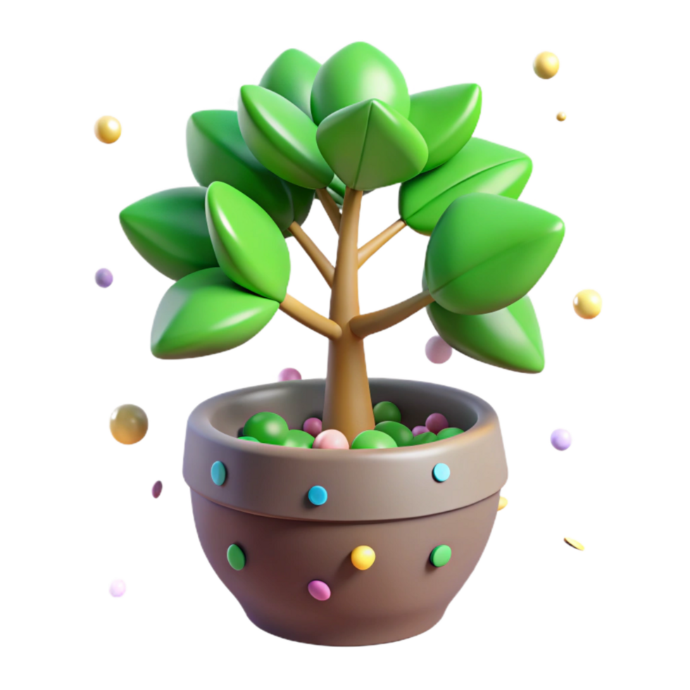magnificent abstract Green Tree Sapling in Pot Side View Isolated exclusive png