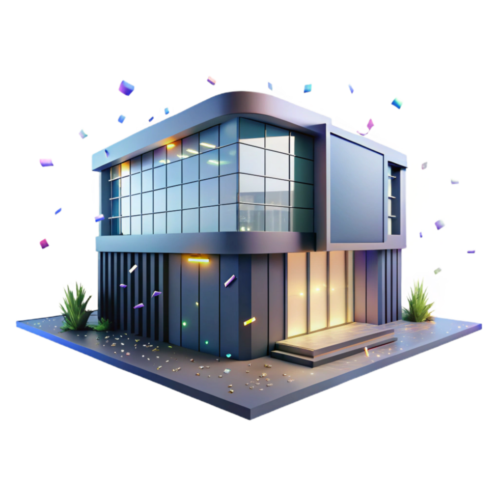 beautiful abstract Modern Office Building at Night with Reflections Cutout genuine png
