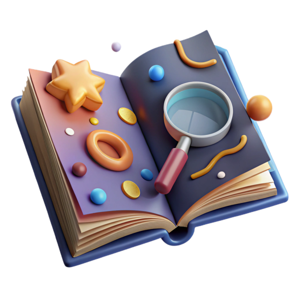 beautiful traditional Open Book with Magnifying Glass Cutout professional png