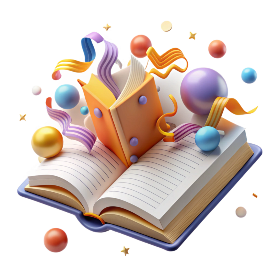 beautiful artistic Open Book with Funny Story Transparent Background high quality png