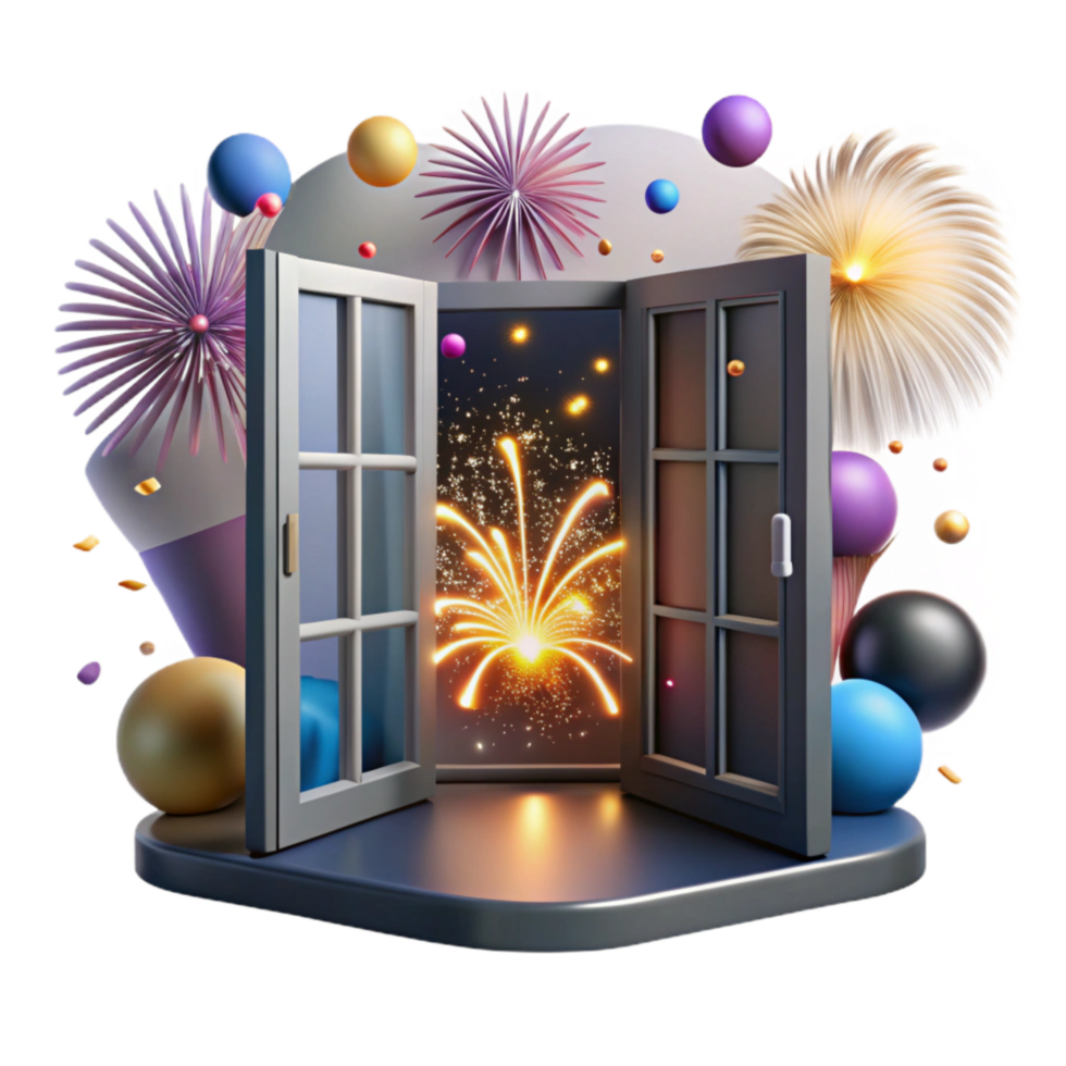 beautiful artistic Open Window with Fireworks Transparent 4K png