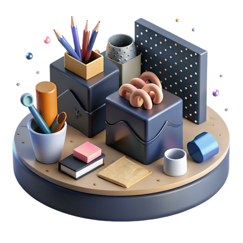 beautiful vintage Organized Desk with Stationery Transparent Background premium png