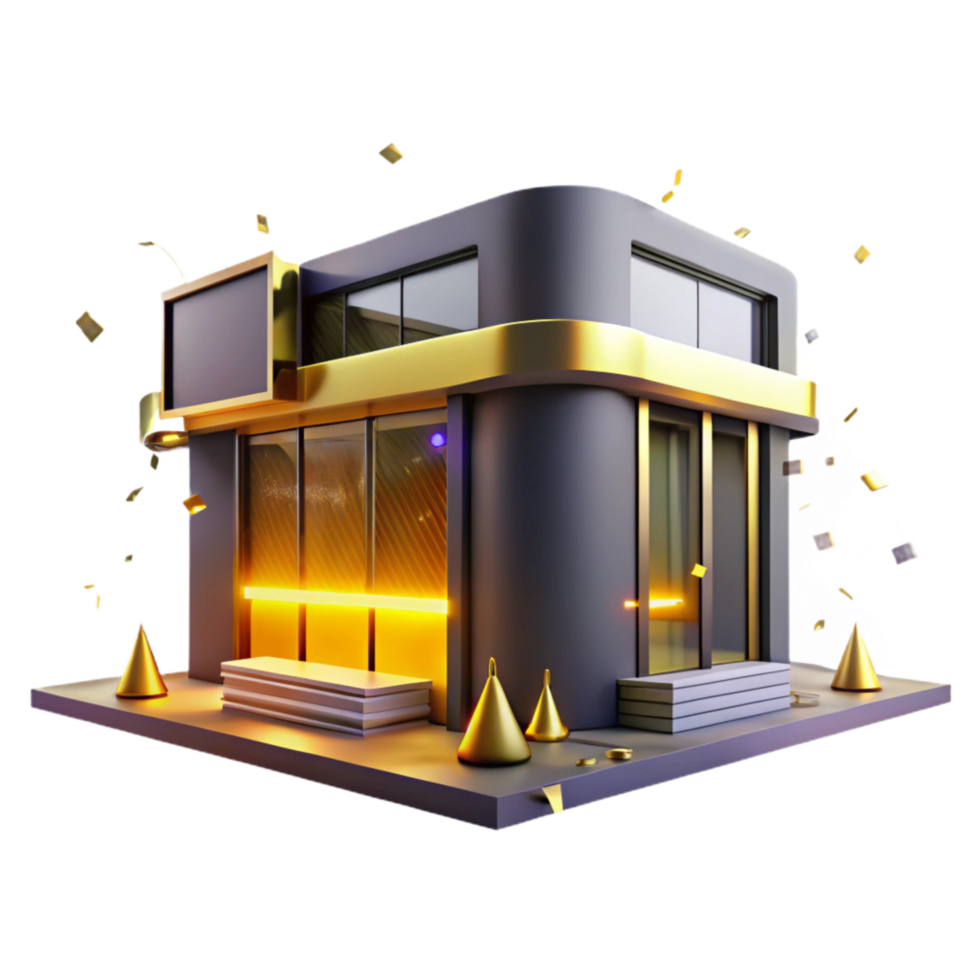 serene modern Modern Building at Night with Blue Lighting Isolated Element high resolution png