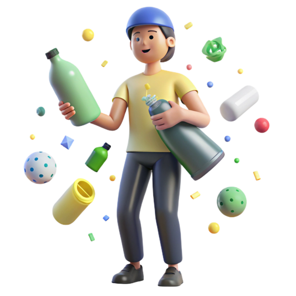 elegant classic Person Recycling Plastic Bottles Isolated Element premium png