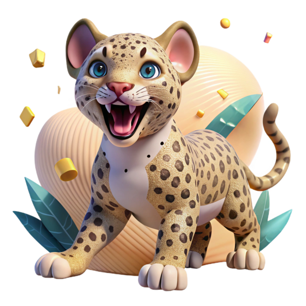 beautiful abstract Playful Jaguar Cub Isolated Roaring Pose 4K png