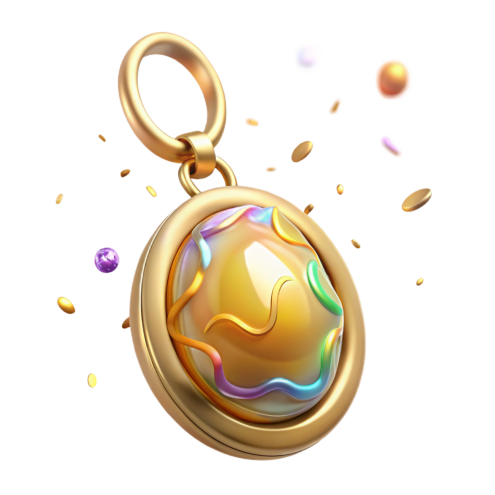 vibrant artistic Golden Pendant with Opal Inlay Isolated on a Transparent Background premium png