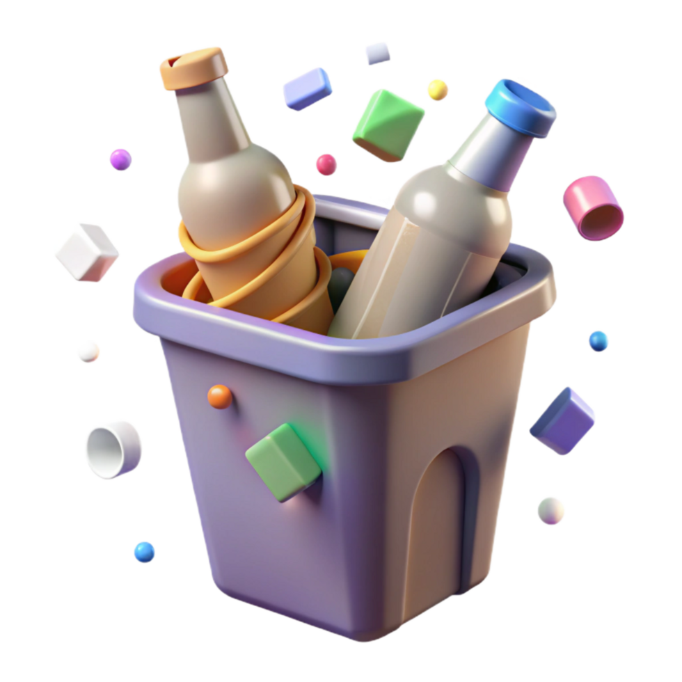 serene contemporary Plastic Bottle in Recycle Bin Isolated Element genuine png