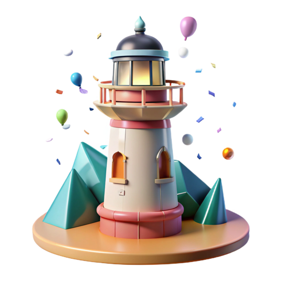 elegant minimalist Historic Lighthouse Beacon Shining Cutout with Ocean View png
