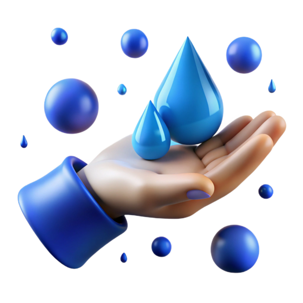 extraordinary creative Open Hand Receiving Rain Drops Isolated Element with Blue Hues high quality png