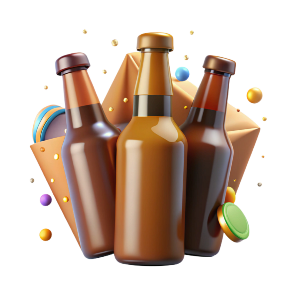 impressive traditional Local Craft Beer Bottles Top View Cutout high quality png